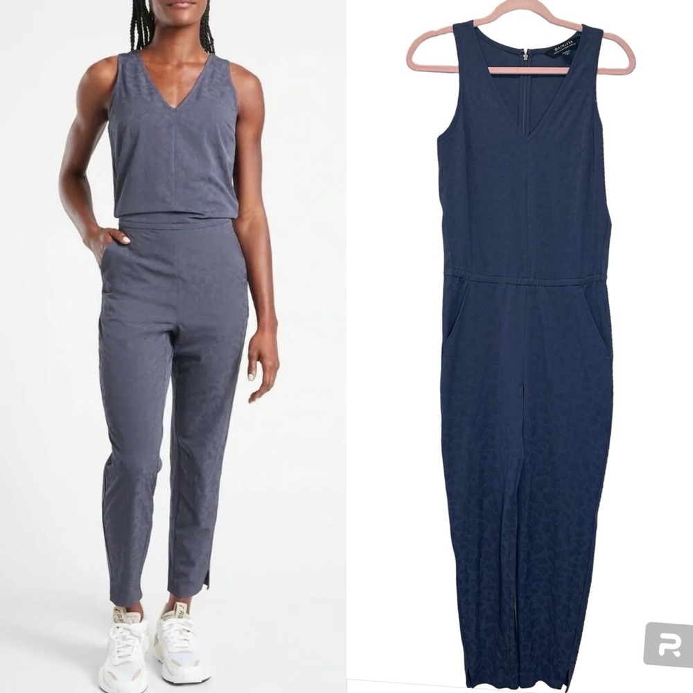 Athleta Brooklyn Textured Jumpsuit Women's Size‎ 2 Blue Leopard Print